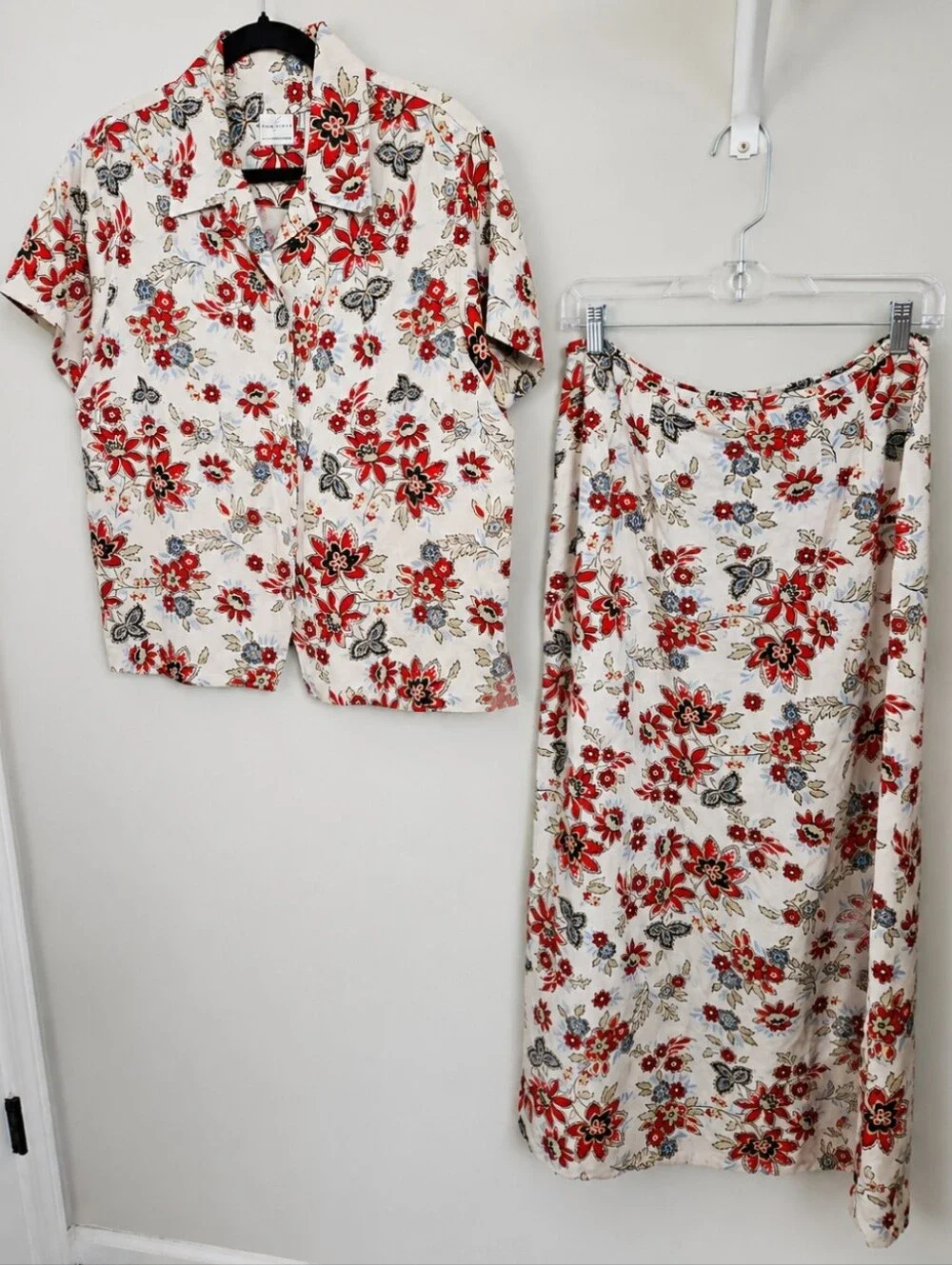 Emma James Liz Claiborne Linen Blend Floral 2-Piece Maxi Skirt Set